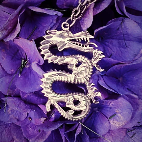 Vintage Large Sterling Silver Dragon Pendant - Picture 2 of 7